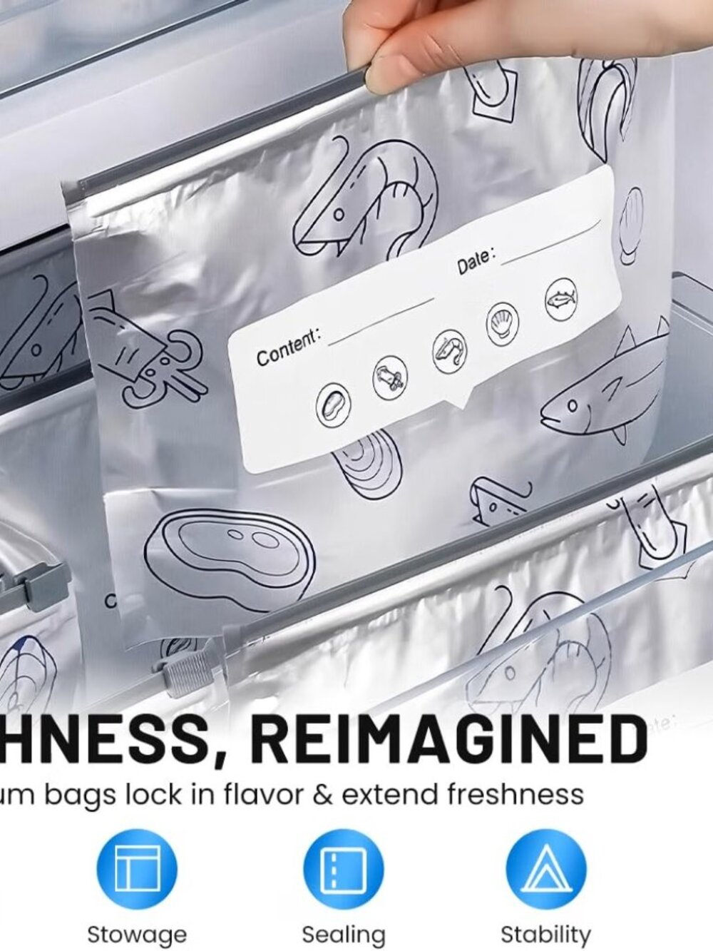 Reusable Aluminum Foil Sealable Storage Bags Fruit Vegetables Food 10Ct-7.75"x5"